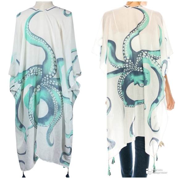 JC Just Classic Octopus Print Kimono Tassels Hem - Picture 2 of 10